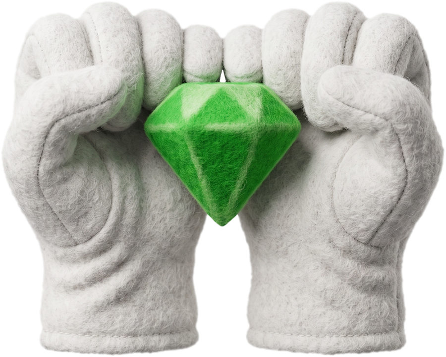 Felt diamond hands holding a gem